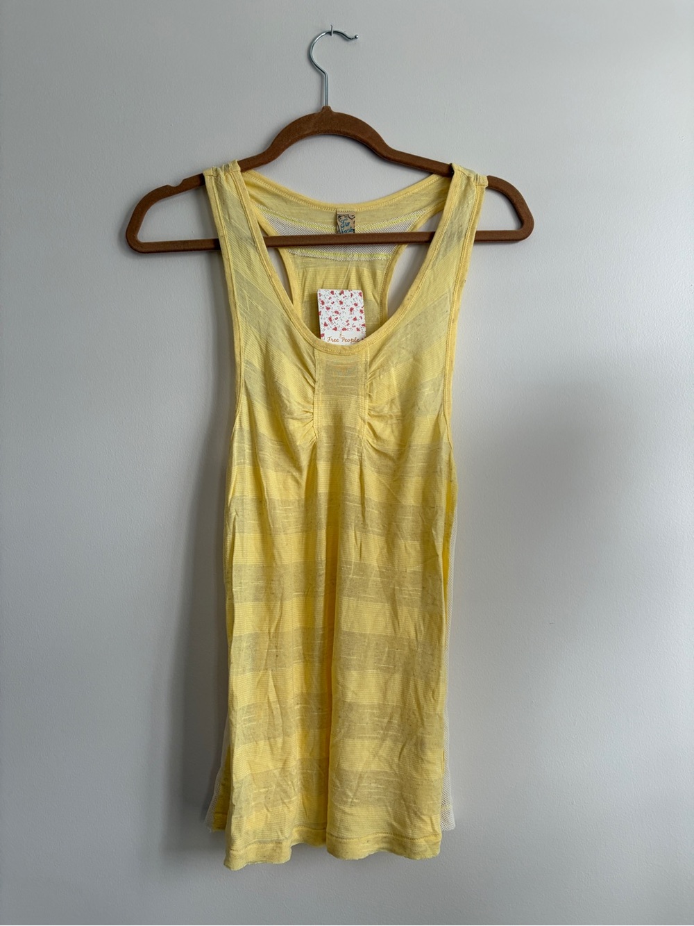Free People Yellow Striped Scoop Neck Tank Medium